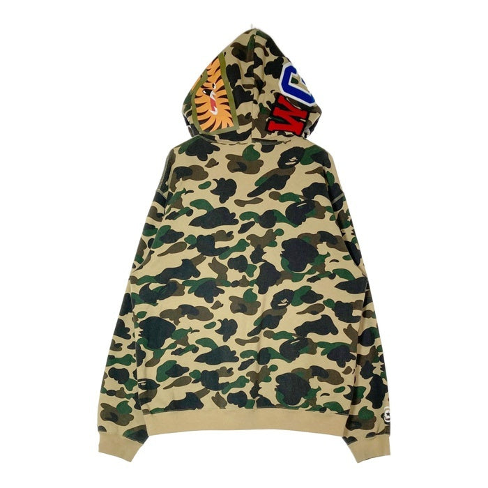 A BATHING APE アベイシングエイプ 初期フランケンタグ TIGER SHARK WIDE FULL ZIP DOUBLE HOODIE  タイガー カモ シャーク フルジップパーカー カーキ sizeL 瑞穂店