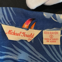 Michael Gerald ミカエルジェラルド レーヨン アロハシャツ ブルー オオハシ Size S 福生店