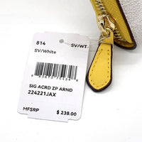 COACH コーチ 814 シグネチャー PVCレザー ラウンドファスナーウォレット 長財布 ホワイト イエロー 福生店