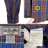 80-90's Calvin Klein カルバンクライン コットン チェックシャツ ブルー レッド 香港製 オールド Size M 福生店