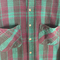 90's ST JOHN’S BAY セントジョーンズベイ チェック フランネルシャツ グリーン パープル USA製 Size M 福生店