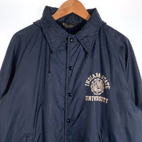 70's Champion チャンピオン ナイロン コーチジャケット フード INDIANA STATE プリント ボアライナー ネイビー Size L 相当 福生店