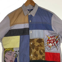 JUNYA WATANABE MAN ジュンヤワタナベマン コムデギャルソン Roy Lichetenstein ロイ・リキテンスタイン フロントパッチワーク ストライプシャツ 半袖 マルチカラー WK-B028 AD2022 Size M 福生店