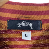 80's STUSSY ステューシー モックネック ボーダーポケットロングスリーブTシャツ レッド オレンジ USA製 黒タグ Size L 福生店