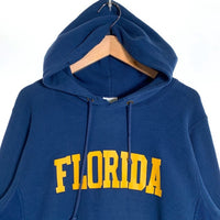 TMT ティーエムティー Champion チャンピオン FLORIDA プリント リバースウィーブ プルオーバースウェットパーカー ダメージ加工 ブルー Size L 福生店