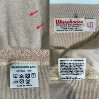 WAREHOUSE ウエアハウス Lot 403 CCP 両V セットイン クルーネックスウェットトレーナー オートミール Size 40 福生店