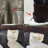 ブランド不明 G-1 レザージャケット 襟ボア リブ ブラック ブラウン Size 42-44 福生店
