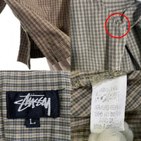 80's STUSSY ステューシー コットンチェックシャツ 長袖 グリーン USA製 黒タグ やや厚手 Size L 福生店