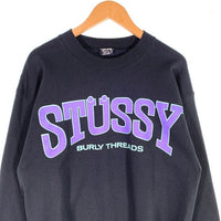 80-90's STUSSY ステューシー BURLY THREADS 両面プリント クルーネックスウェットトレーナー ブラック USA製 オールド Size L 福生店