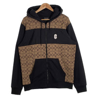 COACH コーチ 22AW シグネチャー フルジップフーディー 切替 スウェットパーカー ベージュ ブラック C7817 Size L 福生店