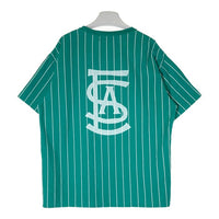 WINDANDSEA ウィンダンシー 筆記体ロゴ ストライプ Tシャツ グリーン sizeL 瑞穂店
