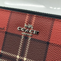 COACH コーチ CC335 PVCレザー チェック柄 ラウンドファスナーウォレット 長財布 レッド ストラップ 福生店