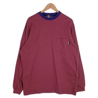 80's STUSSY ステューシー ボーダー ポケット ロングスリーブTシャツ ボルドー ネイビー USA製 黒タグ Size L 福生店