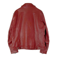 666 トリプルシックス LJM-8 ステアハイド タータン裏地 カーキベージュファスナーテープ フロントフラップ ライダースジャケット ディープレッド size44 瑞穂店