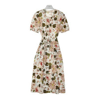 KANEKO ISAO カネコイサオ 薔薇柄ピコフリルロングワンピース ホワイト ピンク size- 瑞穂店