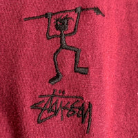 80-90's STUSSY ステューシー シャドーマン刺繡 ロングスリーブTシャツ ボルドー USA製 黒タグ Size L 福生店