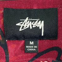 Stussy ステューシー レーヨン バタフライ柄 長袖オープンカラーシャツ レッド sizeM 瑞穂店