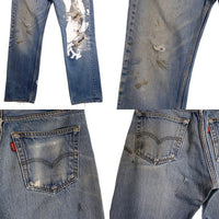 better with age ベターウィズエイジ Levi's リーバイス 501 デニムパンツ プリント 刺繡 Recycled Garment インディゴ ダメージ Size 32 福生店