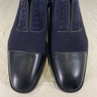 Christian Louboutin クリスチャンルブタン HUBERTUS FLAT VEAU レザー スウェード ウール ドレスシューズ キャップトゥ ブラック ネイビー Size 41 1/2 (26.5cm) 福生店