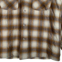 70's PENDLETON ペンドルトン ウール ボードシャツ オープンカラー シャドーチェック オンブレ ブラウン クリーム USA製 Size M 福生店