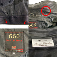 666 トリプルシックス レザー シングルライダースジャケット ブラック 襟付 Size 32 福生店