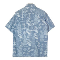 STUSSY ステューシー 半袖シャツ 船 イカリ 総柄 ブルー sizeL 瑞穂店