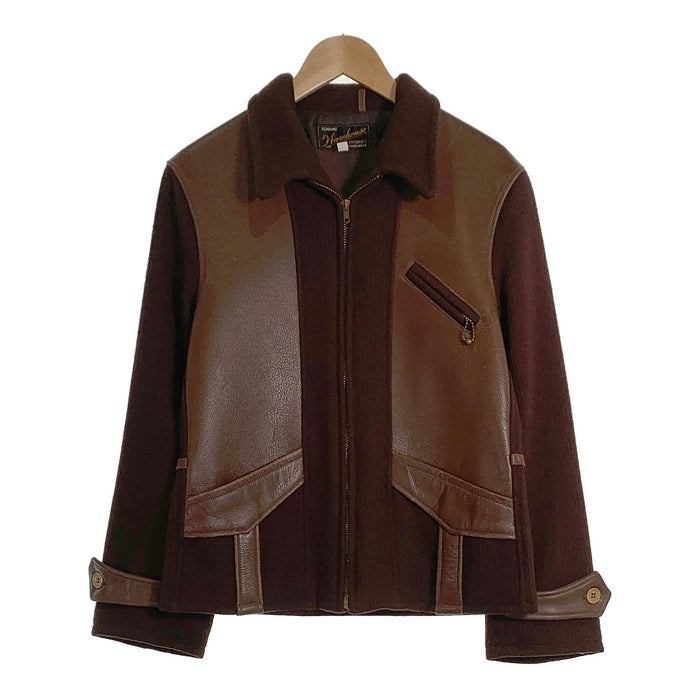 WAREHOUSE ウエアハウス 1930's STYLE WOOL × LEATHER TWO-TONE SPORTS JKT スポーツジャケット TALONジップ ブラウン Size S WAREHOUSE ウエアハウス 1930's STYLE WOOL × LEATHER TWO-TONE SPORTS