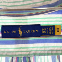 RALPH LAUREN ラルフローレン BD チェック ストライプ 半袖シャツ グリーン size2XB 瑞穂店
