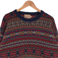 90's WOOLRICH ウールリッチ フェアアイル柄 ニット セーター バーガンディー ネイビー Size L 福生店