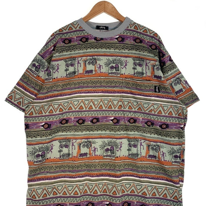 80's STUSSY ステューシー オーバープリント ボーダーポケットT