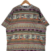80's STUSSY ステューシー オーバープリント ボーダーポケットTシャツ 総柄 マルチ USA製 黒タグ Size L 福生店