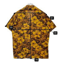 60's コットン アロハ ポロシャツ ハイビスカス柄 ゴールド Size L相当 瑞穂店