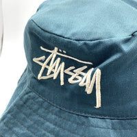 80-90's STUSSY ステューシー ロールアップハット スナップボタン グリーン USA製 帽子 黒タグ Size L 福生店