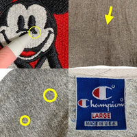 90's Champion チャンピオン ミッキーマウス 刺繡 半袖ポロシャツ グレー 青タグ刺繡 Size L 福生店