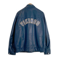 80's~ オールレザー スタジャン アワードジャケット ネイビー VIKINGS スナップボタン ワッペン Size 44 福生店