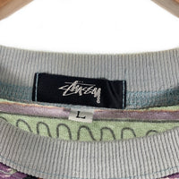 80's STUSSY ステューシー オーバープリント ボーダーポケットTシャツ 総柄 マルチ USA製 黒タグ Size L 福生店
