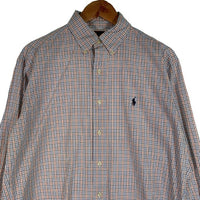 Ralph Lauren ラルフローレン YARMOUTH ボタンダウンチェックシャツ コットンピンポイントオックスフォード ホワイト オレンジ Size 15 福生店