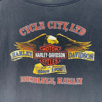90's~ HARLEY DAVIDSON ハーレーダビッドソン バー&シールド イーグル プリントTシャツ ブラック 1999コピーライト Size XL 福生店