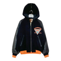 OCEAN PACIFIC オーシャンパシフィック 90's フード付き ウール 袖レザー スタジャン ブラック size- 瑞穂店