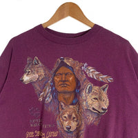 90's SPIRIT BROTHERS インディアン プリントTシャツ パープル USA製 Hef-T Size XL 福生店