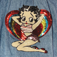 Betty Boop ベティーブープ スパンコール デニム半袖シャツ ブルー sizeXL 瑞穂店
