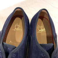 Christian Louboutin クリスチャンルブタン HUBERTUS FLAT VEAU レザー スウェード ウール ドレスシューズ キャップトゥ ブラック ネイビー Size 41 1/2 (26.5cm) 福生店