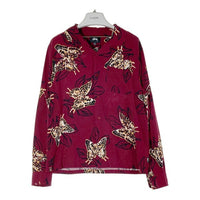 Stussy ステューシー レーヨン バタフライ柄 長袖オープンカラーシャツ レッド sizeM 瑞穂店