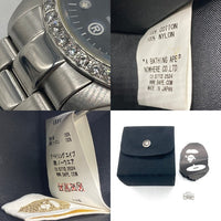 A BATHING APE アベイシングエイプ BAPEX ベイプックス B0708 G073 クリスタルベゼル 黒文字盤 腕時計 シルバー 瑞穂店