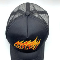 STUSSY ステューシー フレイムロゴ刺繡 トラッカーキャップ メッシュ スナップバック ブラック 福生店