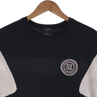 BALMAIN PARIS バルマン サークルワッペン ライン切替カットソー Tシャツ ブラック ホワイト Size XS 福生店