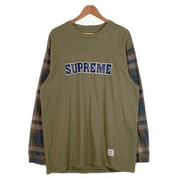 SUPREME シュプリーム 21AW Plaid Sleeve L/S Top フットボールロングスリーブTシャツ チェックスリーブ オリーブ Size XL 福生店