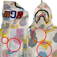 A BATHING APE アベイシングエイプ Shark Zip Hoodie シャーク フルジップアップ スウェットパーカー ホワイト マルチ 001ZPH301023X Size XL 福生店