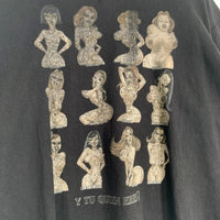 Y TU QUEEN ERES? イラストプリント Tシャツ ブラック ネックカットオフ Size XL 相当 福生店