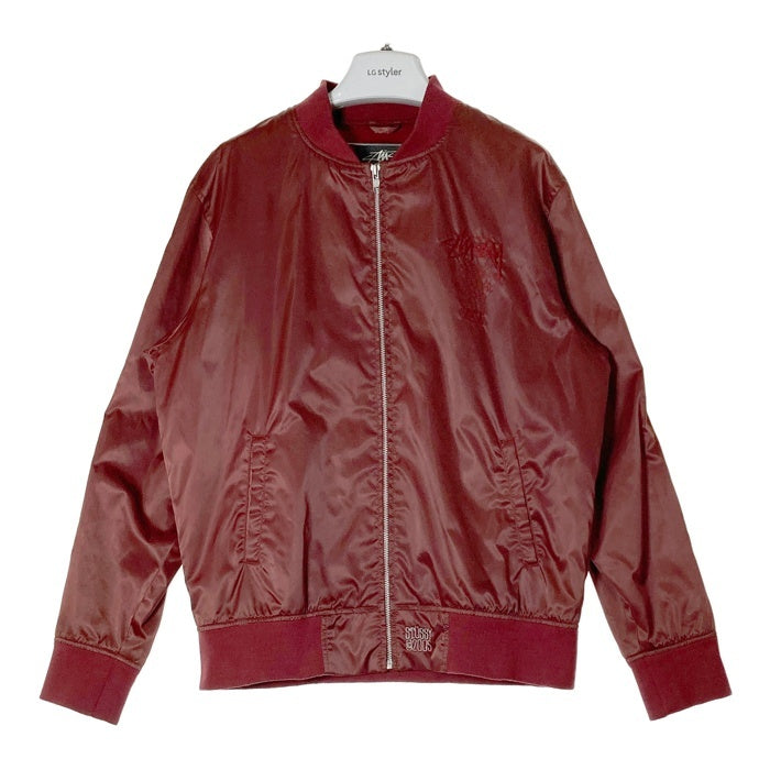 【訳あり】【ステューシー】【Mサイズ】【希少ボルドー】【MA-1】【総柄】 STUSSY ステューシー 2005年 25周年記念 ワールドツアー刺繍